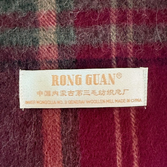 Rong Guan Tartan Wool Scarf – Burgundy & Grey Plaid - Picture 8 of 10